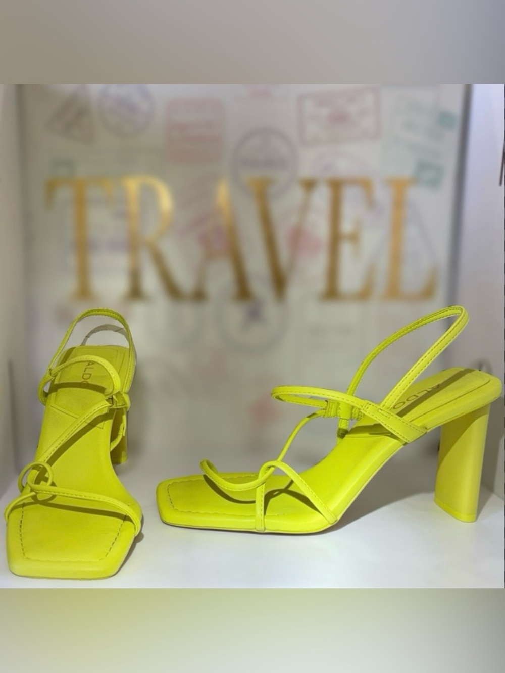 Aldo Chartreuse Strappy Block Heel Sandals - Picture 2 of 6